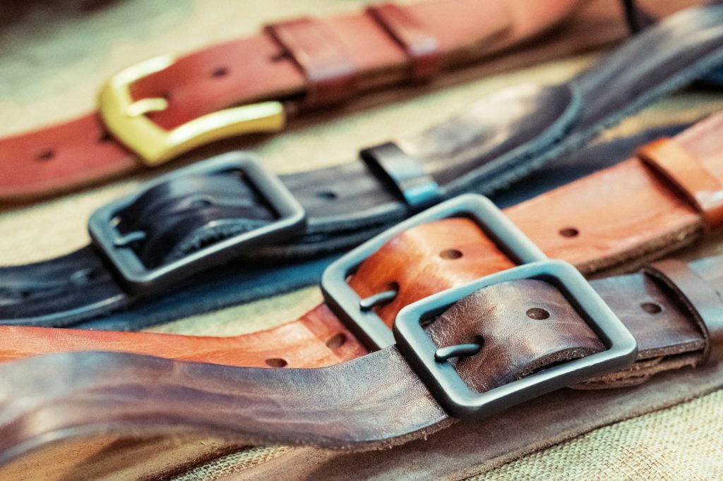 Close up of Store handmade leather belts